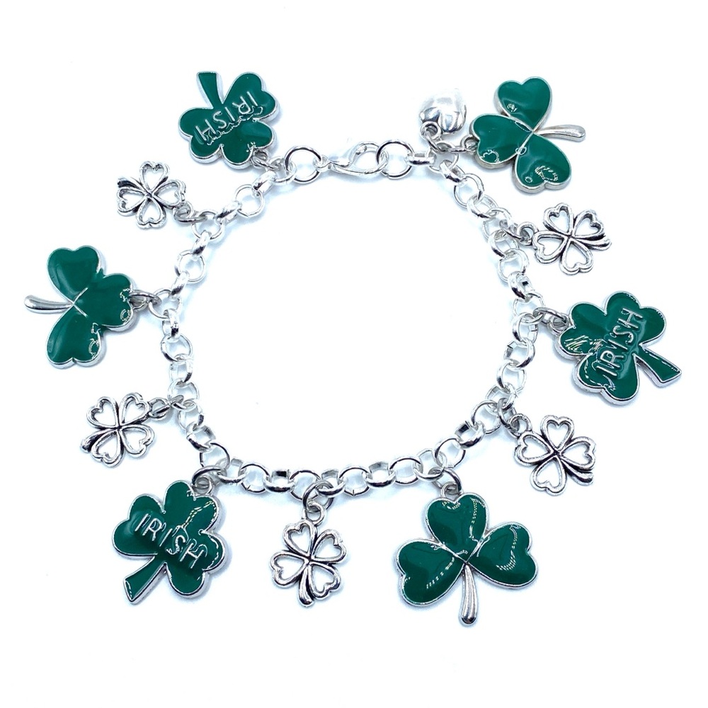 Green Shamrock Charm Bracelet Irish St Patrick’s Day Clovers
